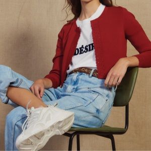 Sandro Red Cropped Knit Cardigan